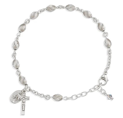 All Sterling Silver, Corrugated Twisted Oval Rosary Bracelet, 7.5", # 96748