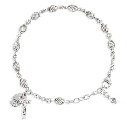 All Sterling Silver, Corrugated Twisted Oval Rosary Bracelet, 7.5", # 96748