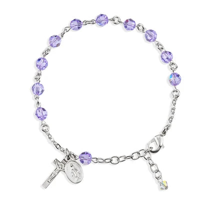 6mm Violet Rosary Bracelet, All Sterling, 7.5", # 29462