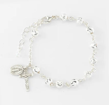 All Sterling Herringbone Rosary Bracelet, 5mm Beads, 7.5", # 96743