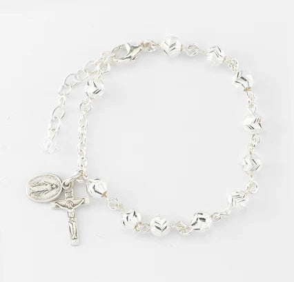 All Sterling Herringbone Rosary Bracelet, 5mm Beads, 7.5", # 96743