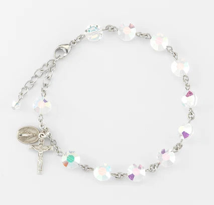 8mm Swarovski Aurora Borealis Crystal Rosary Bracelet, All Sterling, 7.5", # 96754