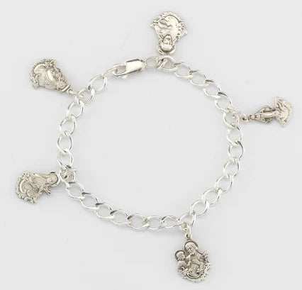Solid Sterling Silver Charm Saint Medals Bracelet, # 21917