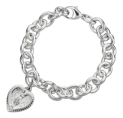 All Sterling Silver Miraculous Medal Heart Bracelet, 7.5", # 96745