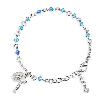 4mm Aqua Swarovski & Sterling Rosary Bracelet, 7.5" # 29382