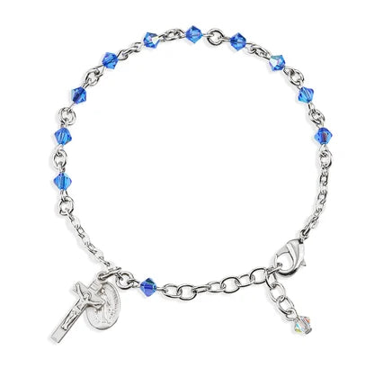 4mm Sapphire Swarovski & Sterling Rosary Bracelet, 7.5", # 29383