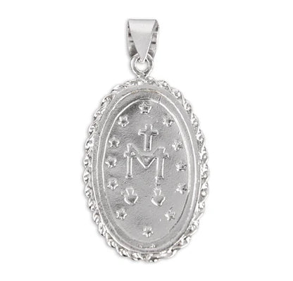 1-3/8" Sterling Silver & Blue Miraculous Medal Cameo, 24" Stainless Curb Chan, # 41792