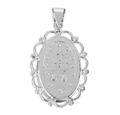 1-3/4" Sterling Silver & Blue Miraculous Medal Cameo, 24" Stainless Curb Chan, # 41793