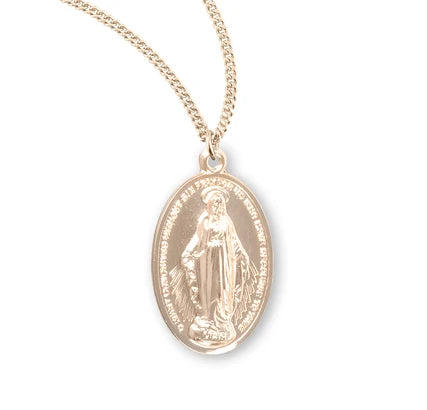 16kt Gold over Sterling Silver Miraculous medal, 3/4"  18" Gold Plated Curb Chain, #104436,