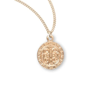St. Benedict Medal, 16kt Gold over Sterling, 7/16" dia., 18" Gold Plated Curb Chain, # 41797