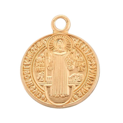 St. Benedict Medal, 16kt Gold over Sterling, 7/16" dia., 18" Gold Plated Curb Chain, # 41797