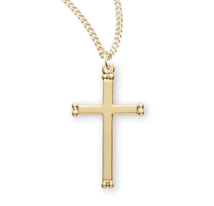 Cross, 1 1/8"  16kt Gold over Sterling Silver, 18" Gold Plated Curb Chain, # 41802.