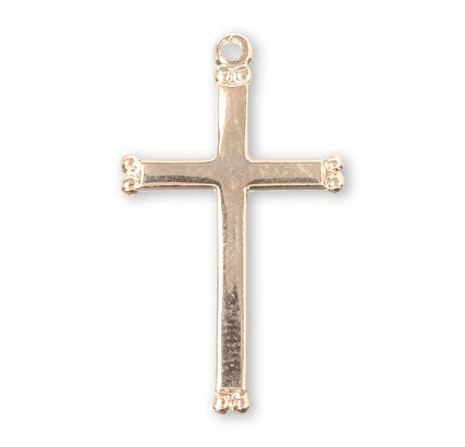 Cross, 1 1/8"  16kt Gold over Sterling Silver, 18" Gold Plated Curb Chain, # 41802.