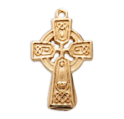 Celtic Cross, 1/2" 16Kt Gold over Sterling, 18" Gold Plated Curb Chain, # 41803.