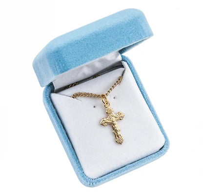 Crucifix, 7/8", 16kt Gold over Sterling, 18" Gold Plated Curb Chain,, # 41806