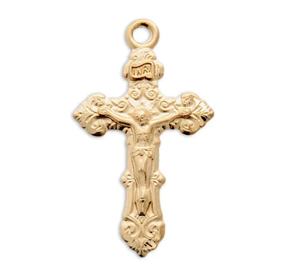 Crucifix, 7/8", 16kt Gold over Sterling, 18" Gold Plated Curb Chain,, # 41806