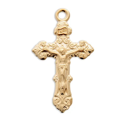 Crucifix, 7/8", 16kt Gold over Sterling, 18" Gold Plated Curb Chain,, # 41806