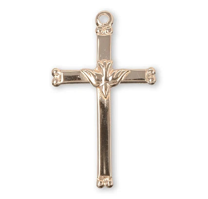 Cross with Holy Spirit, 1 1/8", 16Kt Gold over Sterling, 18" Gold Plated Curb Chain, # 41807.