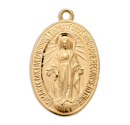 16kt Gold over Sterling Silver Miraculous Medal, 7/8"  With 24" Gold Plated Curb Chain, #104481
