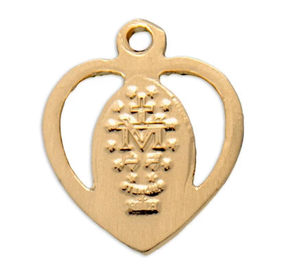 Heart Miraculous Medal, 7/16", 16kt Gold over Sterling, 18" Gold Plated Curb Chain, # 41808.