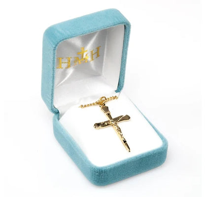 Nail Crucifix,1 1/4" 16Kt Gold over Sterling, 24" Gold Plated Curb Chain, # 41817.