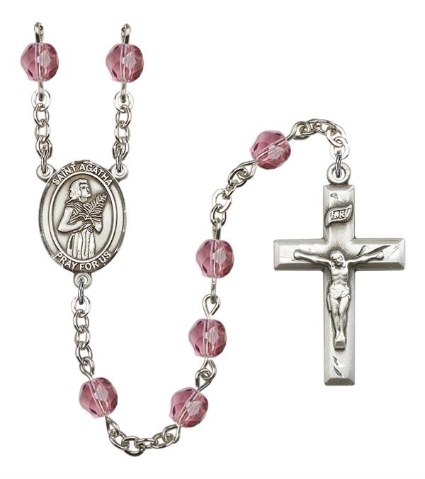 St. Agatha Rosary, 6mm Fire Polished Amethyst Beads, Silver Plate, # 15047