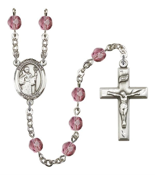 St. Augustine Rosary, 6mm Fire Polished Amethyst Beads, Silver Plate, # 15055