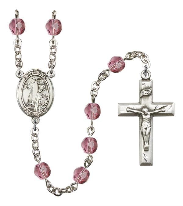 St. Elmo Rosary, 6mm Fire Polished Amethyst Beads, Silver Plate, # 15091