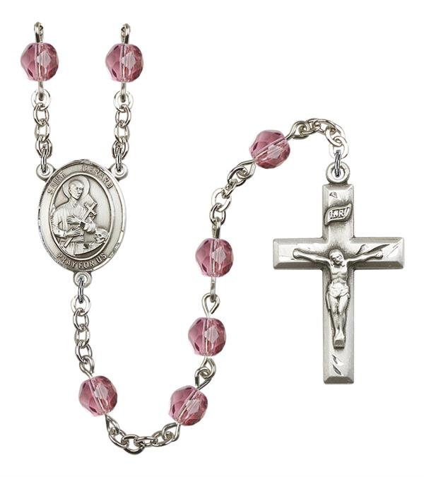 St. Gerard Rosary, 6mm Fire Polished Amethyst Beads, Silver Plate, # 15111