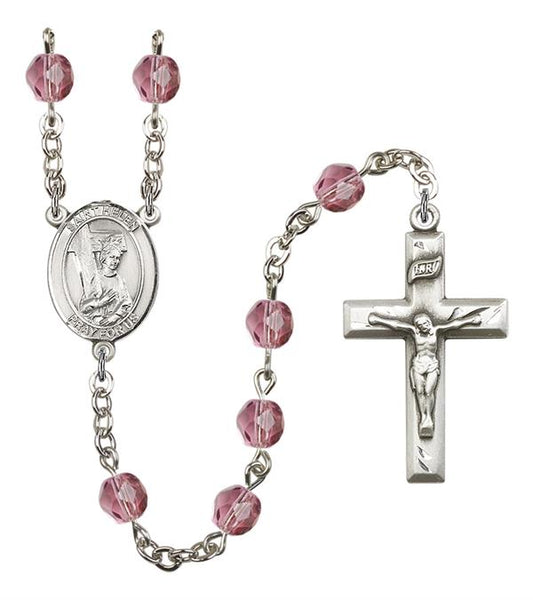 St. Helen Rosary, 6mm Fire Polished Amethyst Beads, Silver Plate, # 15112
