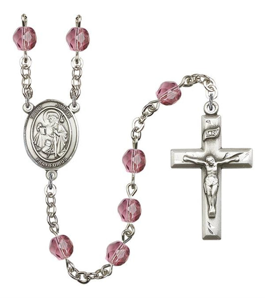 St. James Rosary, 6mm Fire Polished Amethyst Beads, Silver Plate, # 15118