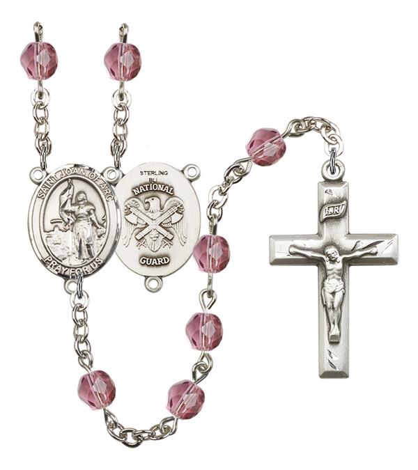 St. Joan of Arc National Guard Rosary, 6mm Fire Polished Amethyst Beads, Silver Plate, # 15123