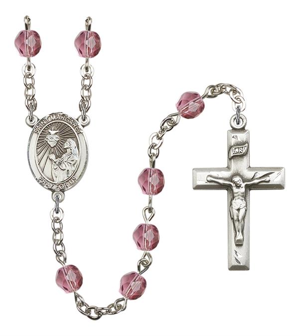 St. Margaret Rosary, 6mm Fire Polished Amethyst Beads, Silver Plate, # 15174