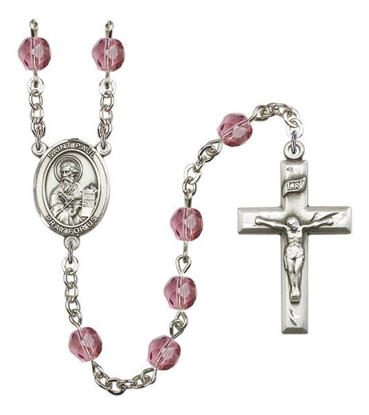 St. Paul the Apostle, 6mm Fire Polished Amethyst Beads. Silver Plate, # 15202