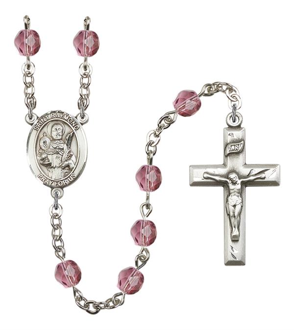 St. Raymond Rosary, 6mm Fire Polished Amethyst Beads, Silver Plate, # 15209