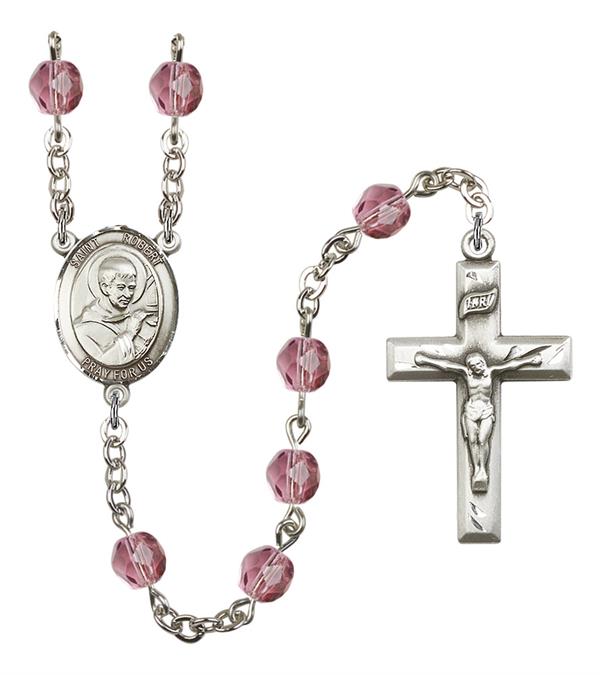 St. Robert Rosary, 6mm Fire Polished Amethyst Beads, Silver Plate, # 15215