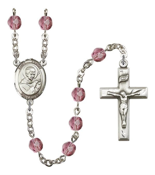 St. Robert Rosary, 6mm Fire Polished Amethyst Beads, Silver Plate, # 15215