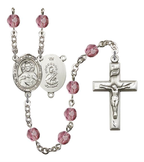 I am the Way, Truth and Life Rosary, 6mm Fire Polished Amethyst Beads, Silver Plate, # 15217