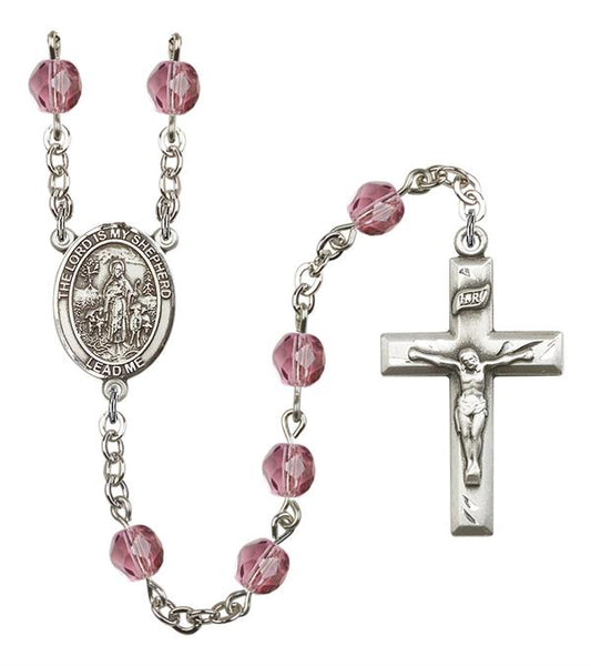 The Lord is my Shepherd Rosary, 6mm Fire Polished Amethyst Beads, Silver Plate, # 15249