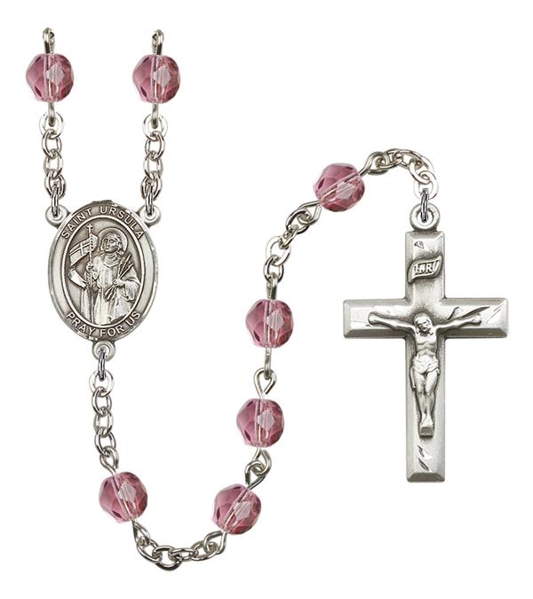 St. Ursula Rosary, 6mm Fire Polished Amethyst Beads, Silver Plate, # 15258