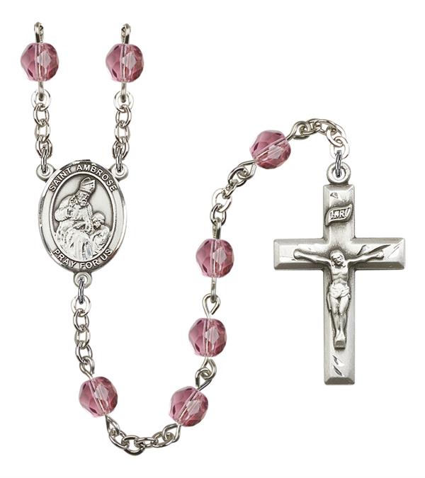 St. Ambrose Rosary, 6mm Fire Polished Amethyst Beads, Silver Plate, # 15268