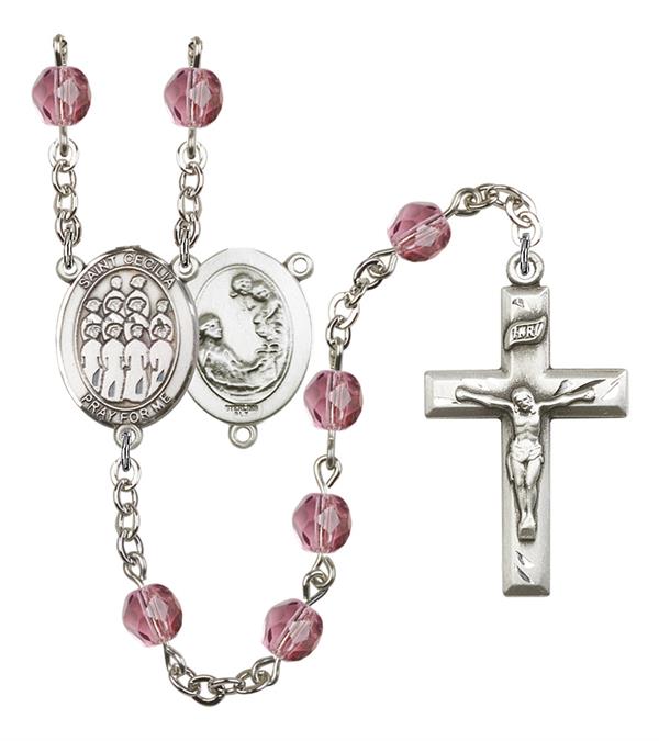 St. Cecilia / Choir Rosary, 6mm Fire Polished Amethyst Beads, Silver Plate, # 15309