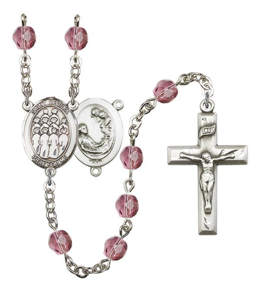 St. Cecilia / Choir Rosary, 6mm Fire Polished Amethyst Beads, Silver Plate, # 15309