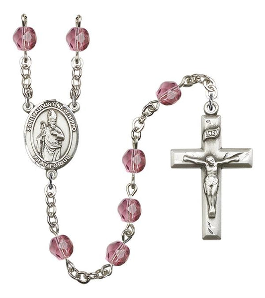 St. Augustine of Hippo Rosary, 6mm Fire Polished Amethyst Beads, Silver Plate, # 15333