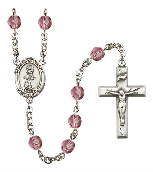 St. Anastasia Rosary, 6mm Fire Polished Amethyst Beads, Silver Plate, # 15345
