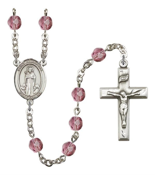 St. Barnabas Rosary, 6mm Fire Polished Amethyst Beads, Silver Plate, # 15349