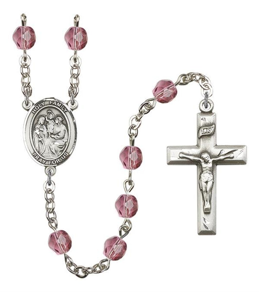 Holy Family Rosary, 6mm Fire Polished Amethyst Beads, Silver Plate, # 15351