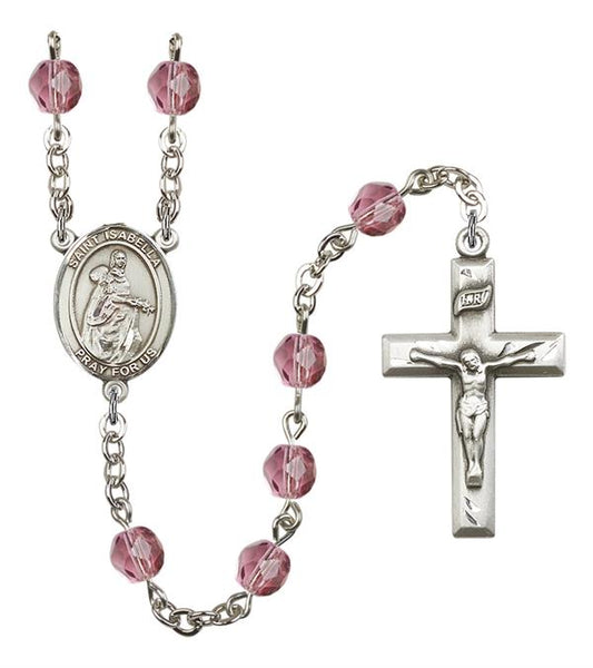 St. Isabella of Portugal Rosary, 6mm Fire Polished Amethyst Beads, Silver Plate, # 15384