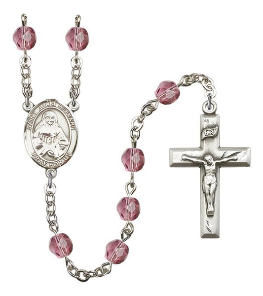 St. Julia Billiart Rosary, 6mm Fire Polished Amethyst Beads, Silver Plate, # 15400