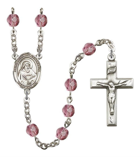 St. Bede the Venerable Rosary, 6mm Fire Polished Amethyst Beads, Silver Plate, # 15436